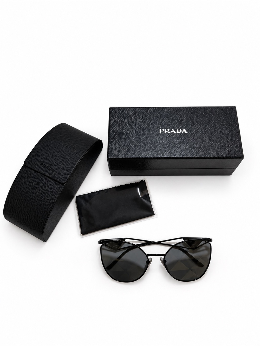 Prada SPR 50Z Black Geometric Cat Eye Sunglasses
